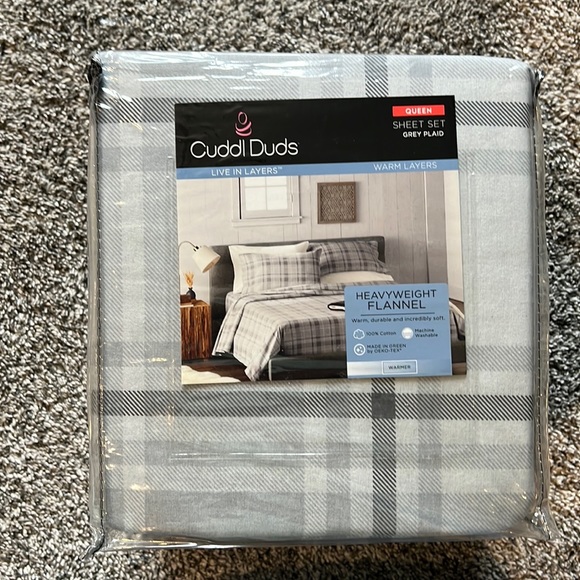 Cuddl Duds Bedding Cuddl Duds Flannel Sheet Set Queen Grey Plaid